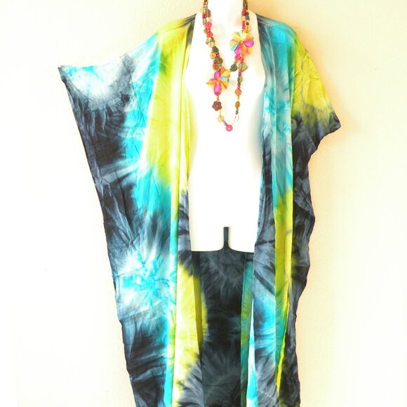 CD683 Tie Dye Batik Plus Open Kaftan Open Cover Up Maxi Cardigan fit up to 5X - Picture 1 of 2